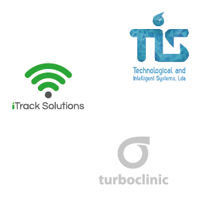 three logos, Technological and Intelligent Systems' logo, iTrack Solutions' logo, turboclinics' logo